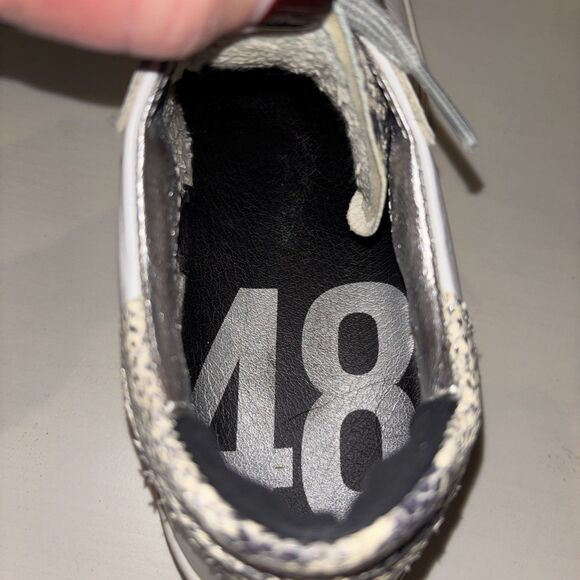 P448 White Leather Snakeskin Detail Low Top Lace-Up Sneakers Women's Size 39 - Picture 8 of 15